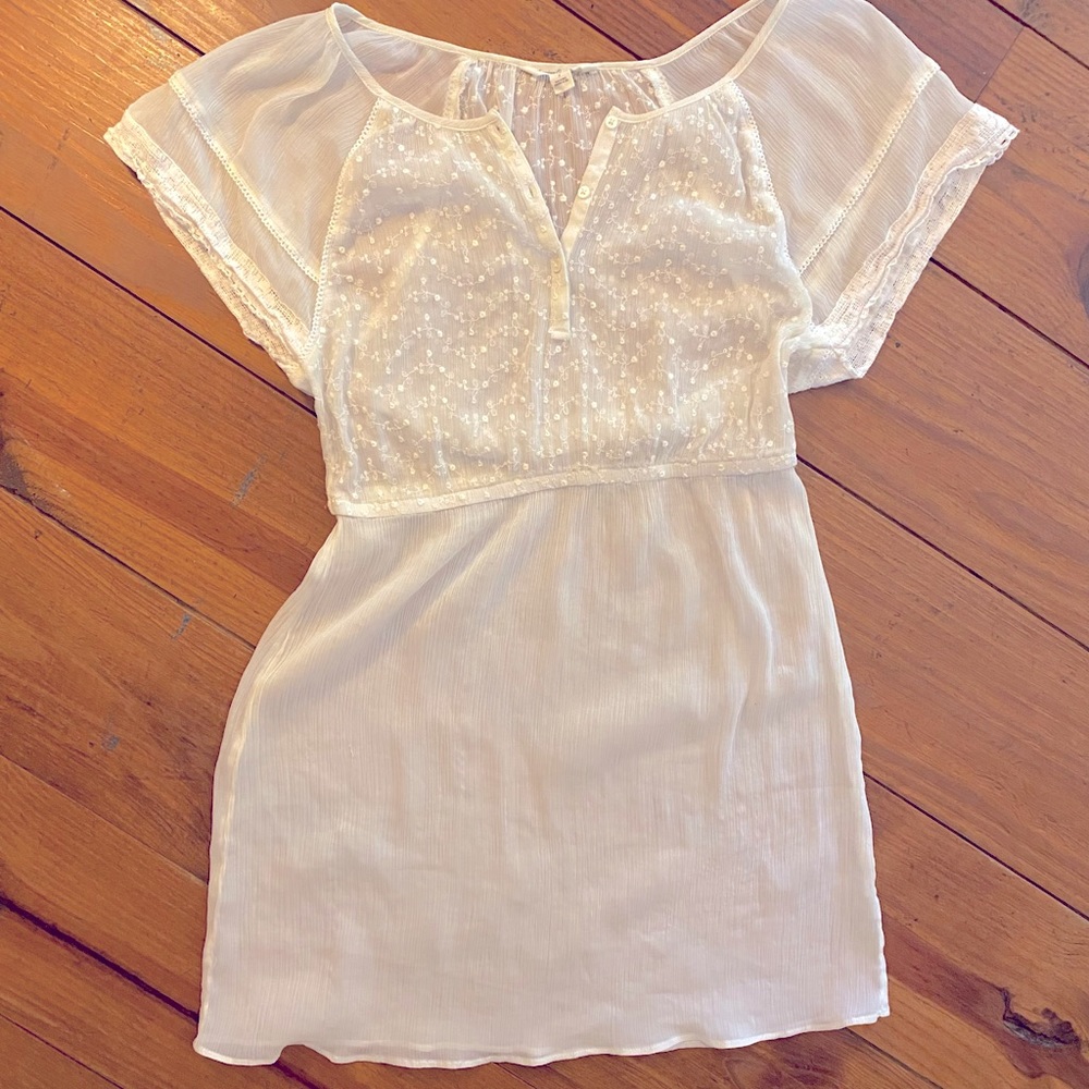 Ivory chiffon & lace American Eagle sheer dress, coverup, tunic, chemise